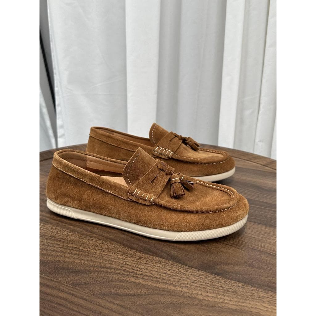 Sapatos masculinos casuais ervilhas preguiçosas mocassins versão coreana couro genuíno verão respirável camurça couro er