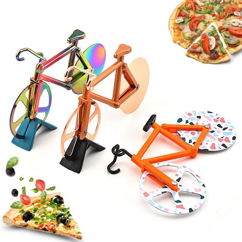 Cortador de Pizza em forma de bicicleta criativa, rolo de aço inoxidável, cortador de bolo, rolo de serviço