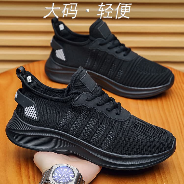 Sapatos masculinos pretos de tamanho grande, resistentes à sujeira, leves, esportivos, 50 malha voadora, estilo fino, re