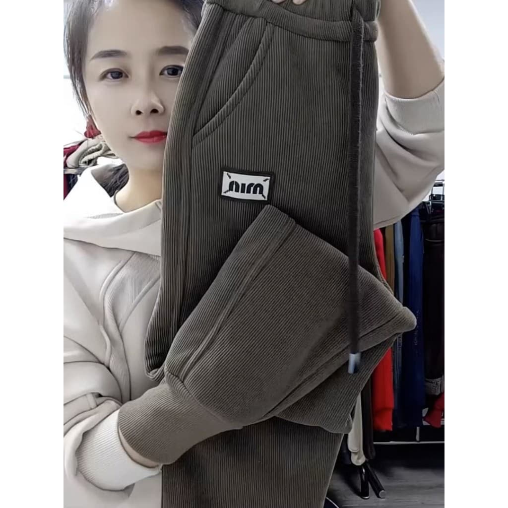 Forro de lã engrossado Sweatpants das mulheres dos homens cintura alta solto Harem esportes mais magro olhar gravata pé