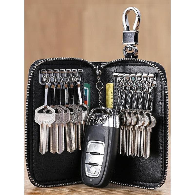 Bolsa chave masculina novo estilo zíper grande capacidade couro genuíno multifuncional prático saco chave do carro saco