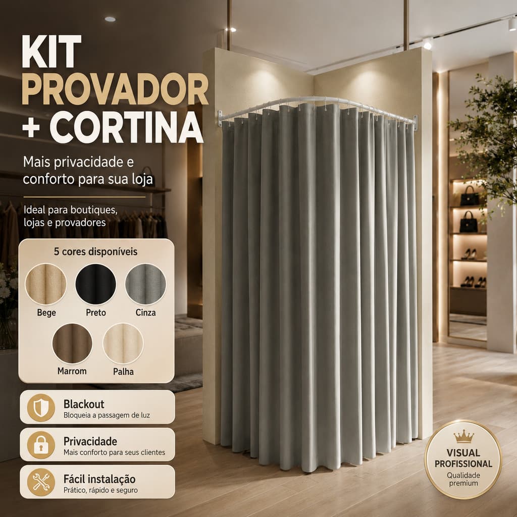 Provador De Roupas Em Arco ou Canto + Cortina Blackout 2.80m X 2.10m P/ Lojas Grandes e Pequenas