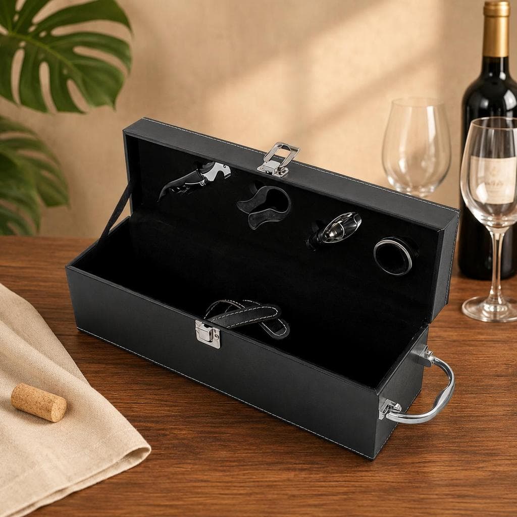 Maleta Kit Abridor Vinho 4 Peças Sintético Brilhante Presente Saca-rolhas Wine Colar