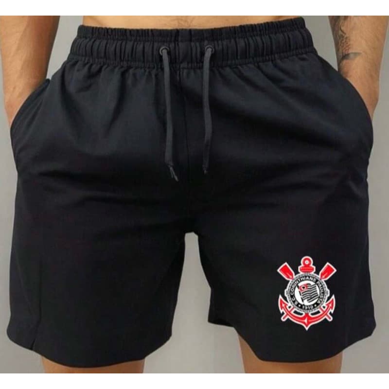 Short Corinthians Tactel Masculino Barmuda Praia Mauricinho Treino Timão Academia Corrida Esporte
