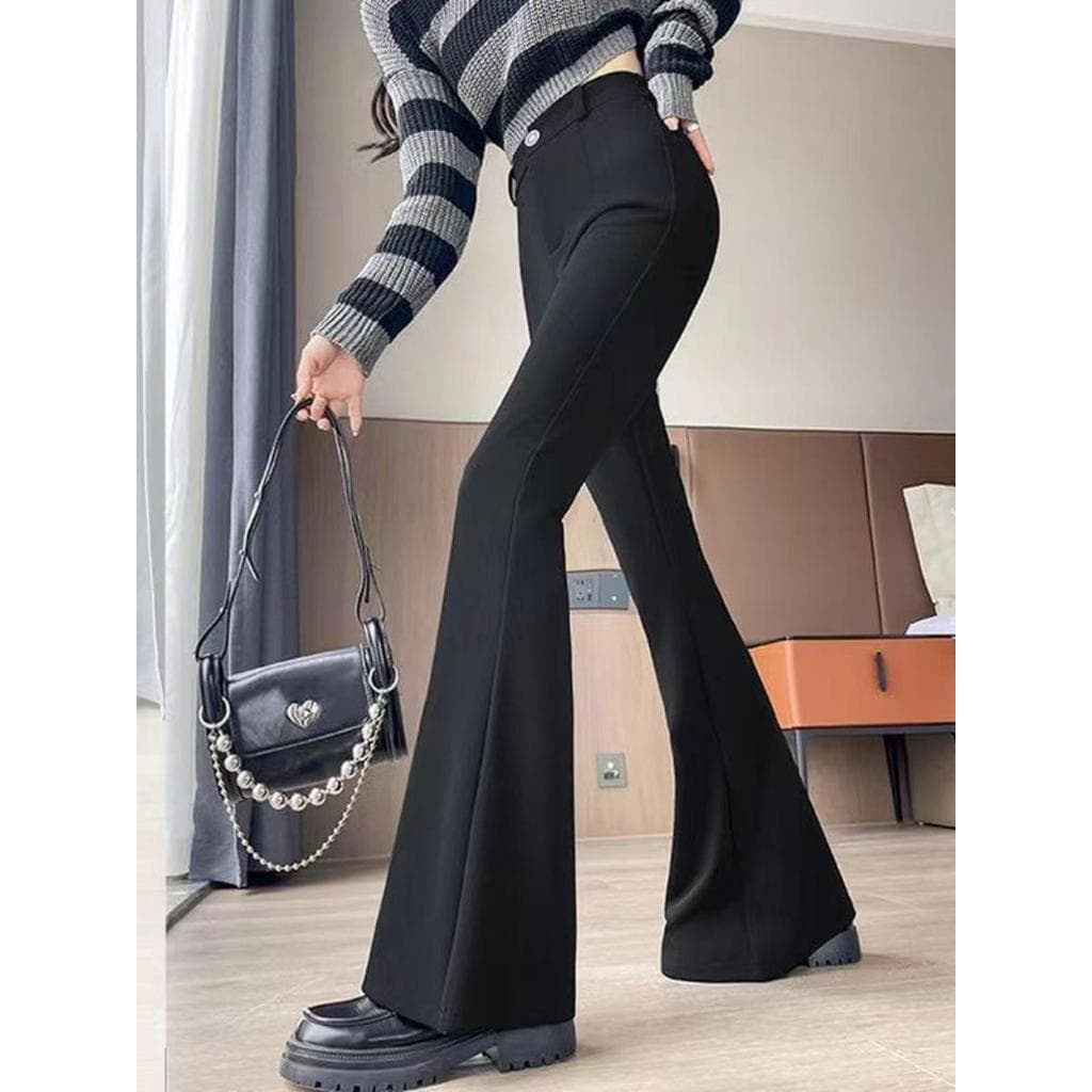 Calças largas pequenas femininas primavera preto cintura alta magro-ajuste mais magro olhar elástico Casual terno calças