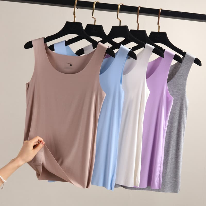 Modal sem costura camisola feminina verão camisa de fundo tamanho grande em torno do pescoço interior curto exterior Wea