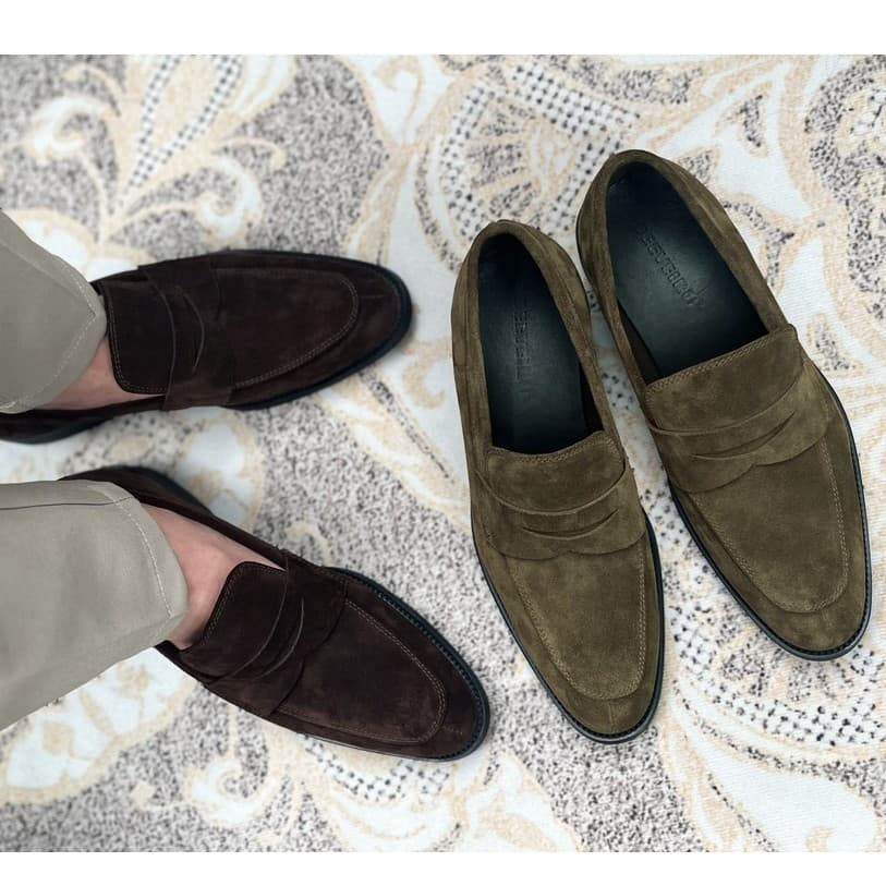 Britânico antigo dinheiro estilo couro genuíno camurça mocassins de couro sapatos masculinos deslizamento em sapatos de