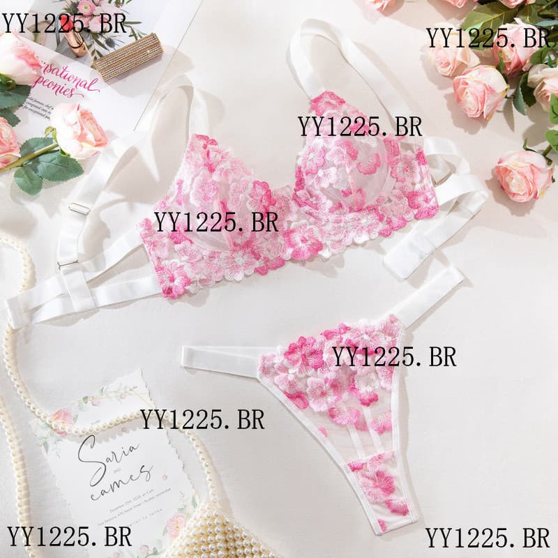 Conjunto de sutiã esportivo com anel de aço de corte baixo bordado de biquíni