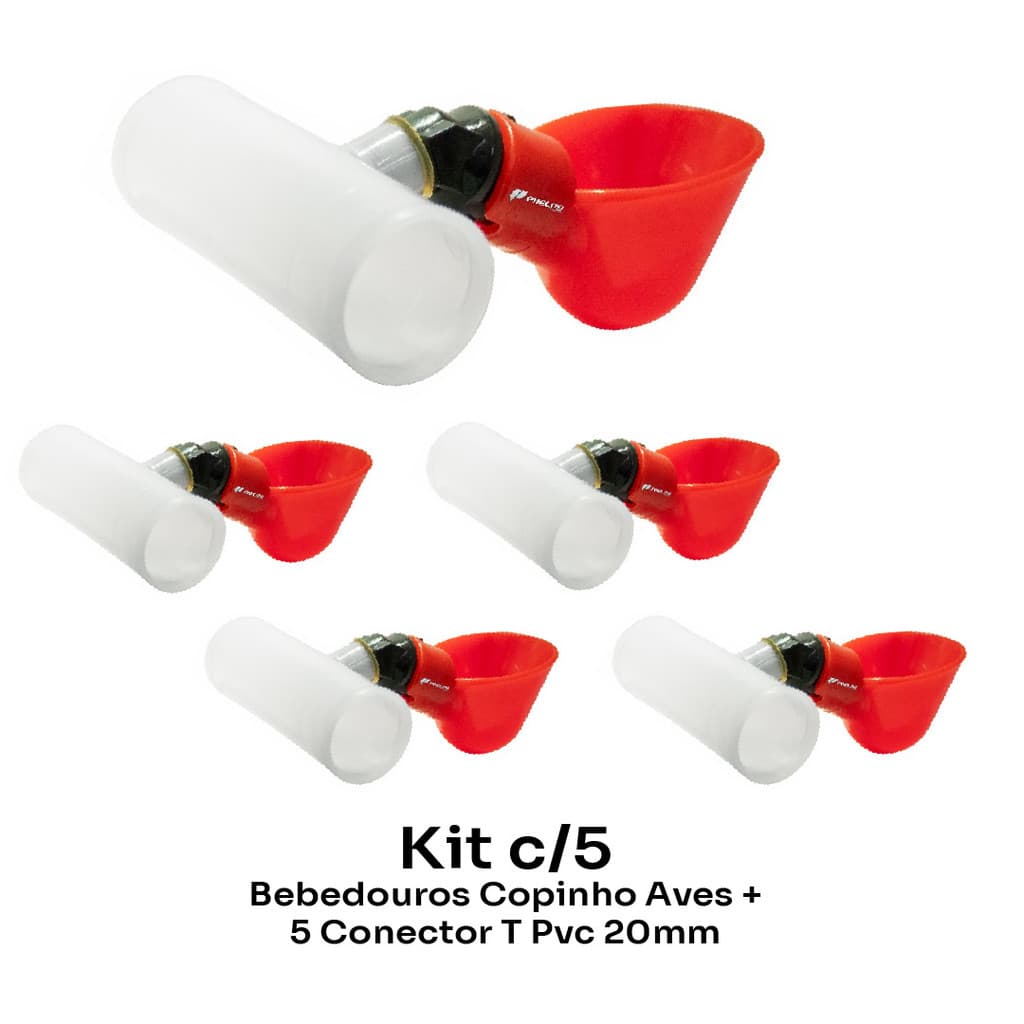 Kit 5 Bebedouros Copinho Aves + 5 Conector T Pvc 20mm