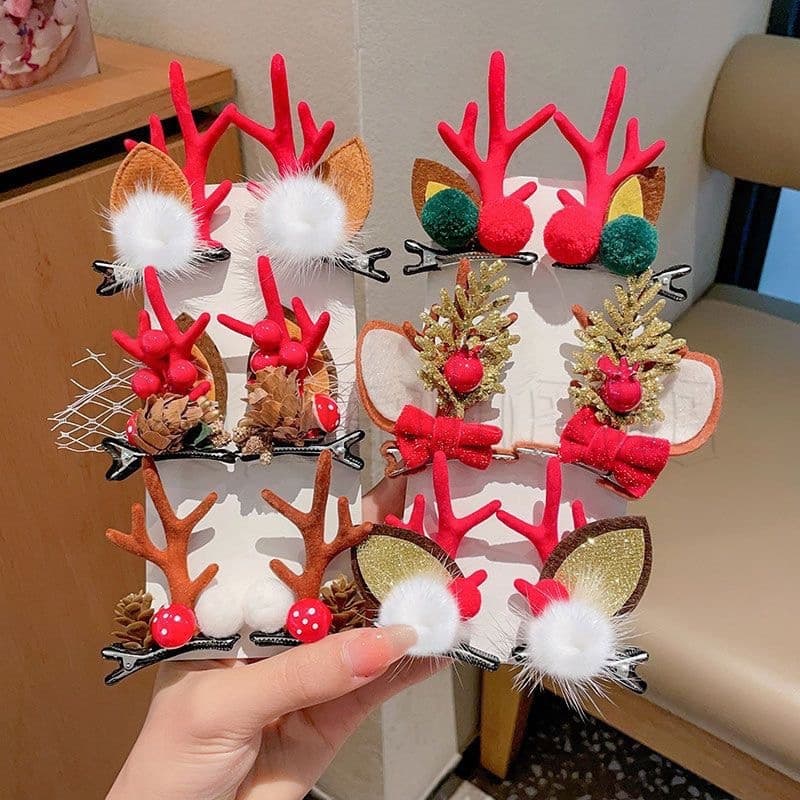 2 Peças De Grampos De Cabelo De Tecido Doce De Ano Novo Para Cosplay De Festa/Chifre De Alce De Natal Infantil Laterais