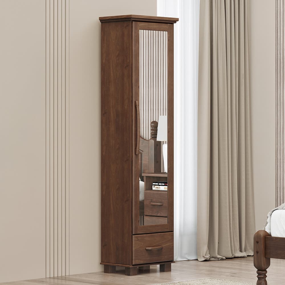 Sapateira Vertical Multiuso Com Espelho 1 Porta 1 Gaveta Zahav F06 Café - Lyam Decor
