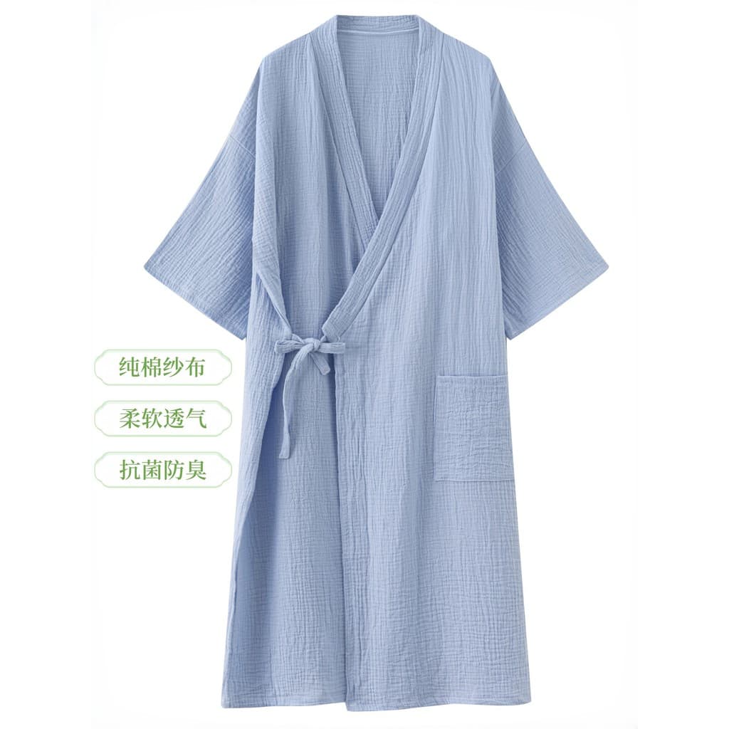 Estilo de verão puro algodão antibacteriano gaze roupão amarrado pijamas adulto das mulheres dos homens camisola de algo