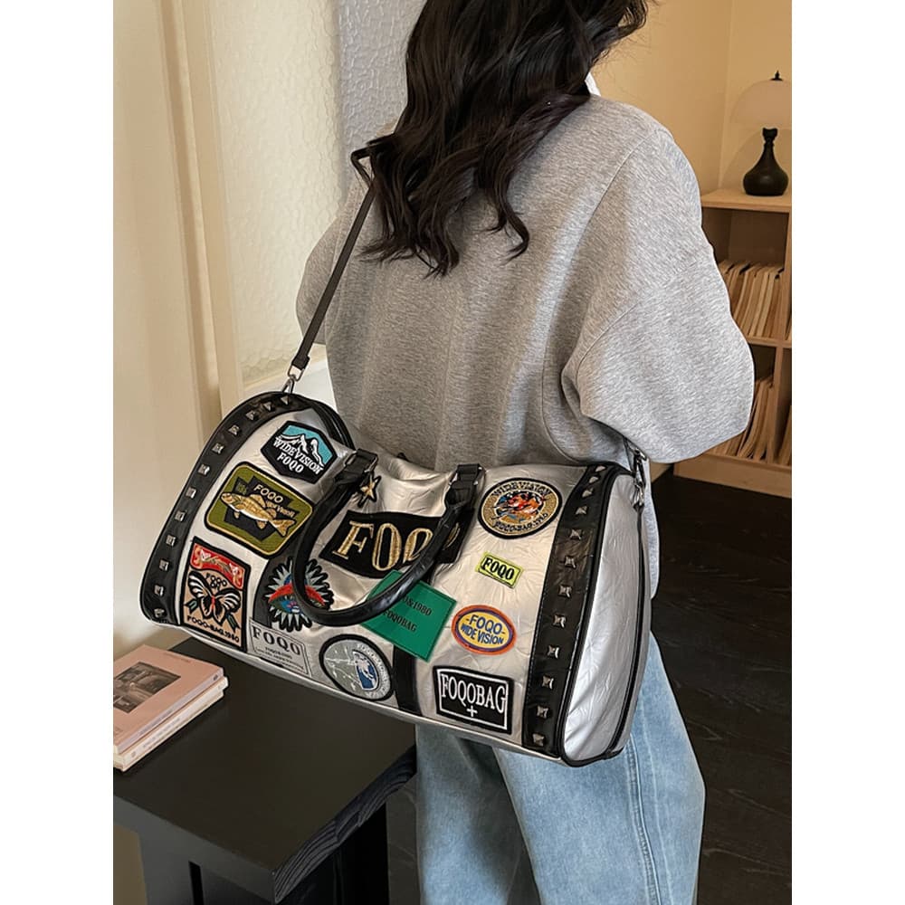Estilo Punk crachá saco de ginásio feminino grande capacidade portátil esportes saco de viagem masculino lazer viagem sa