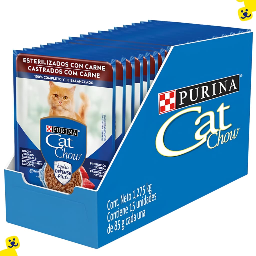 Kit 15 Sachê Cat Chow Gatos Castrados Carne Ao Molho 80g