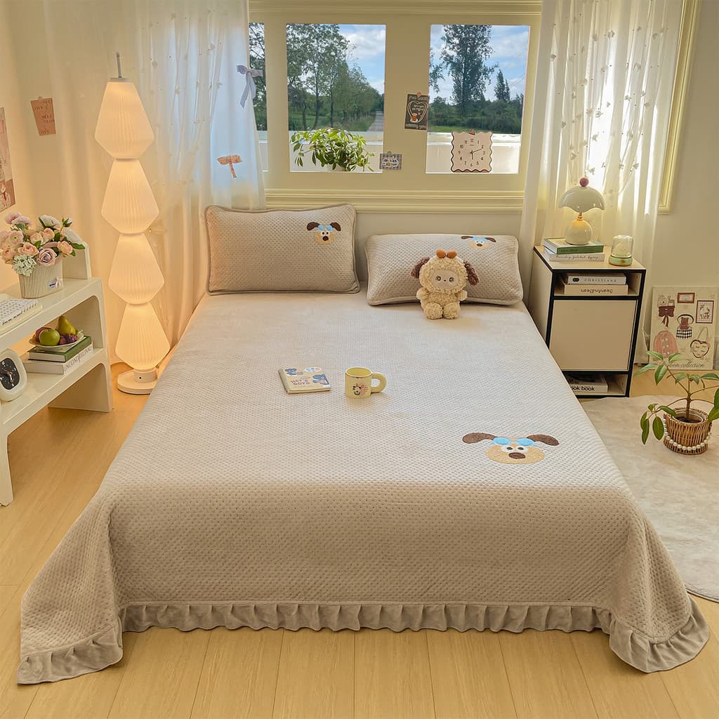 Inverno leite Coral velo rendas capa de cama única peça única única antiderrapante não-corrida acolchoado engrossado aco