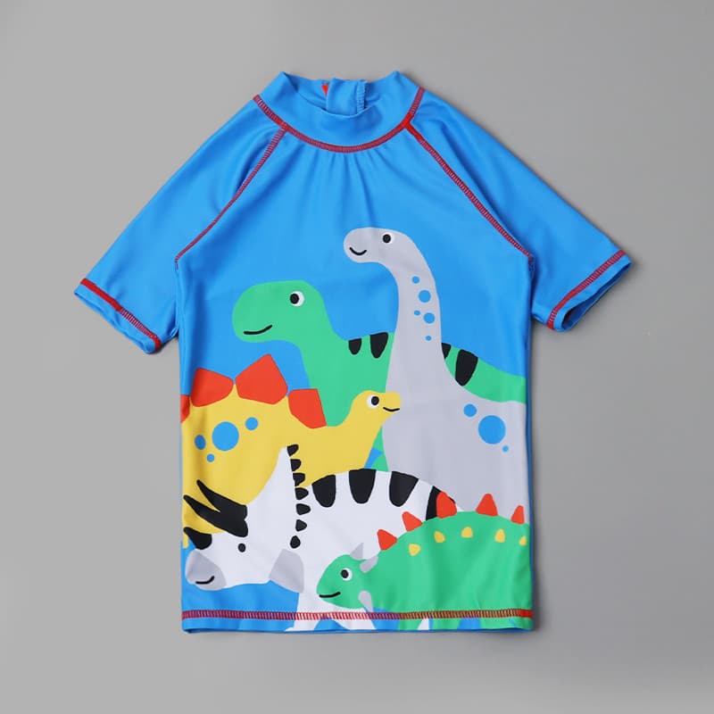 8818 Comércio Exterior Protetor Solar Infantil Natação Top Dinossauro Menino Maiô de Manga Curta Bonito