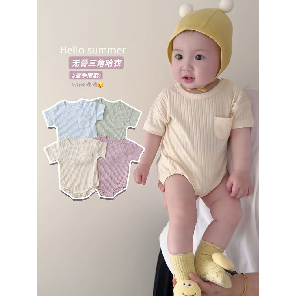 Roupas infantis coreanas verão bonito bebê de manga curta triângulo bebê macacão estilo ins macacão