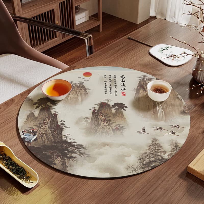 Mesa de chá Zen chinesa, pano para mesa de chá, toalha de mesa redonda, lama de diatomáceas, absorção de água, secagem r