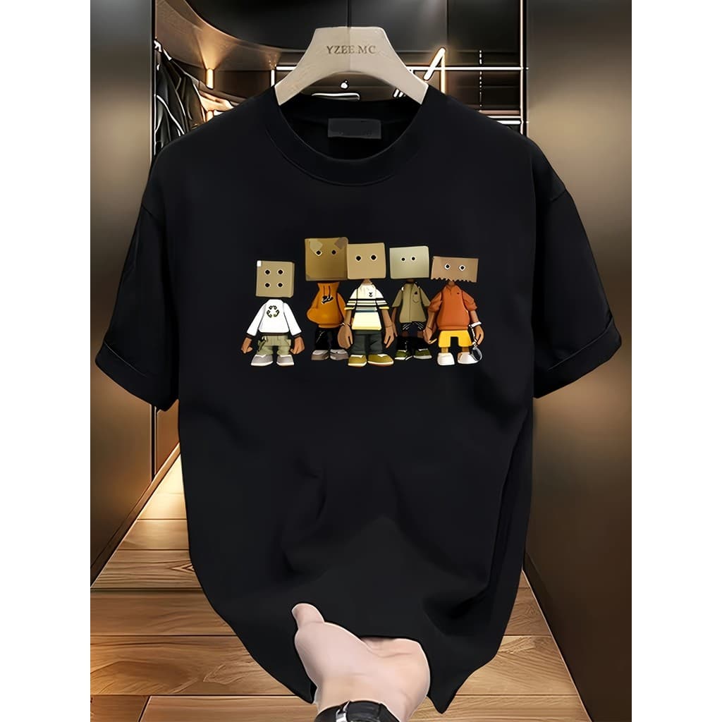 Camiseta Plus Size Masculina Manga Curta Algodão Verão Estampada Robô Estilosa Moda