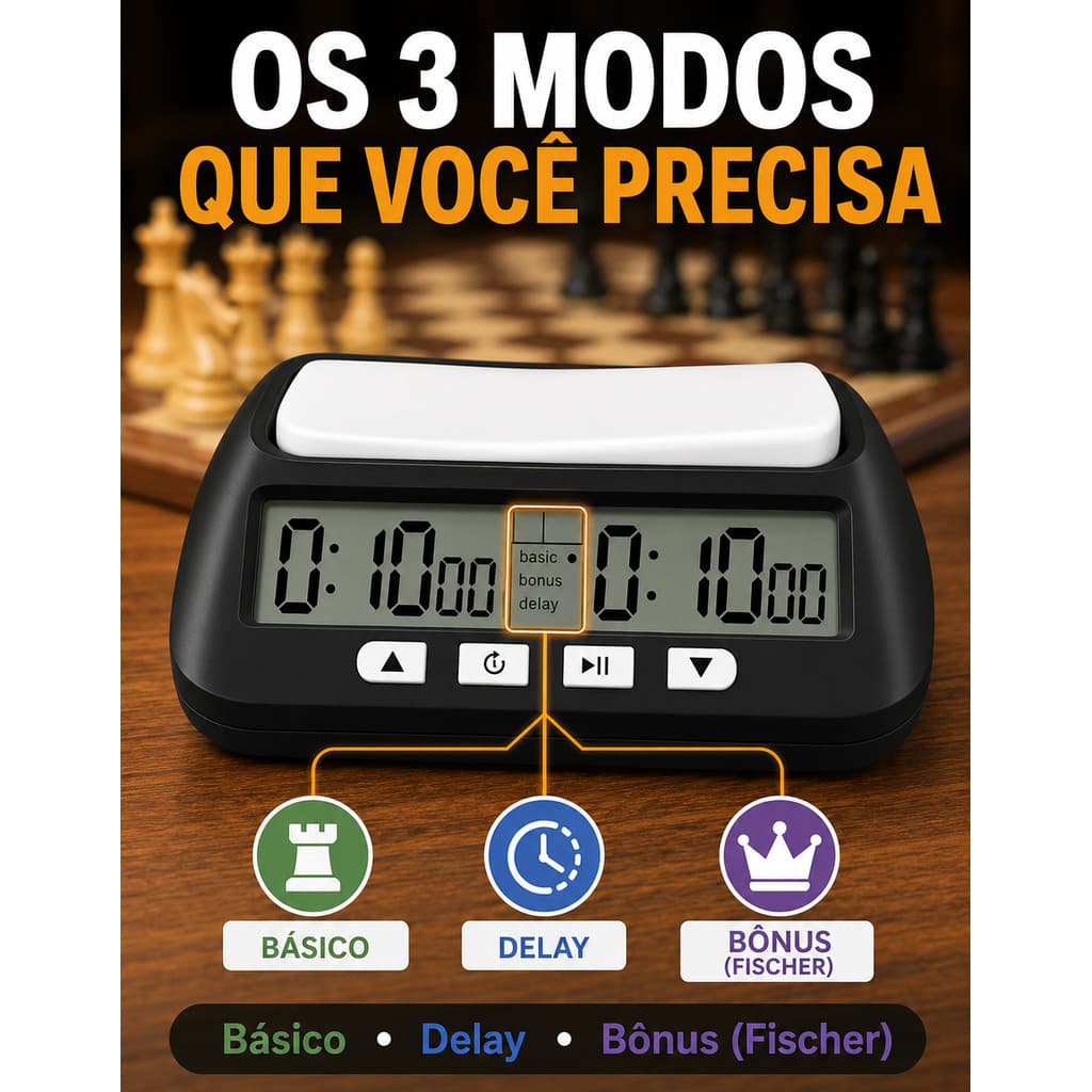 Relógio de Xadrez Digital Cronômetro Timer Delay Bônus Torneio Profissional Competição Damas