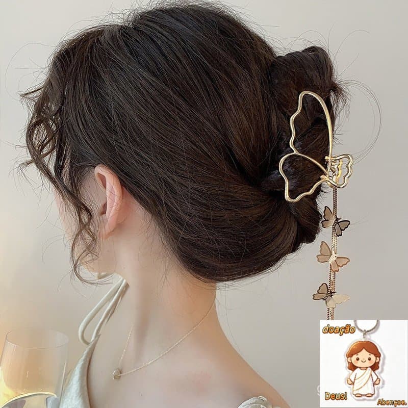Piranha de Cabelo em Metal Dourada ou Prata Tamanho 8cm