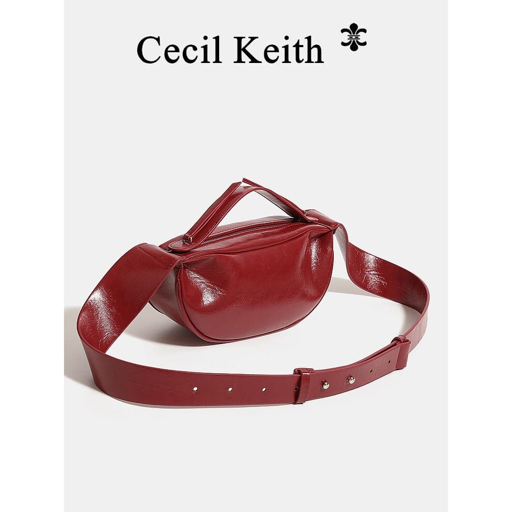 bolsa transversal feminino Bolsa CecilKeith Bolsa Feminina 2024 Novo Estilo Textura High-End Bolsa Bolinho Vermelho Ombr