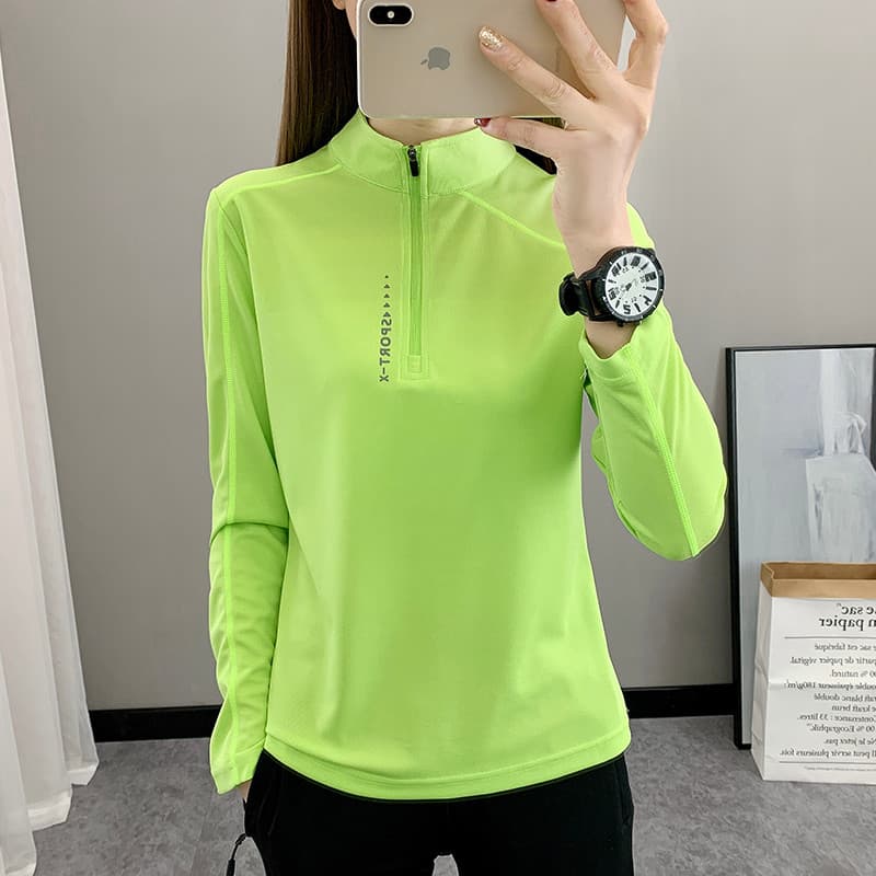 Ao ar livre gola alta roupas de secagem rápida feminina manga comprida camiseta leve respirável roupas de secagem rápida