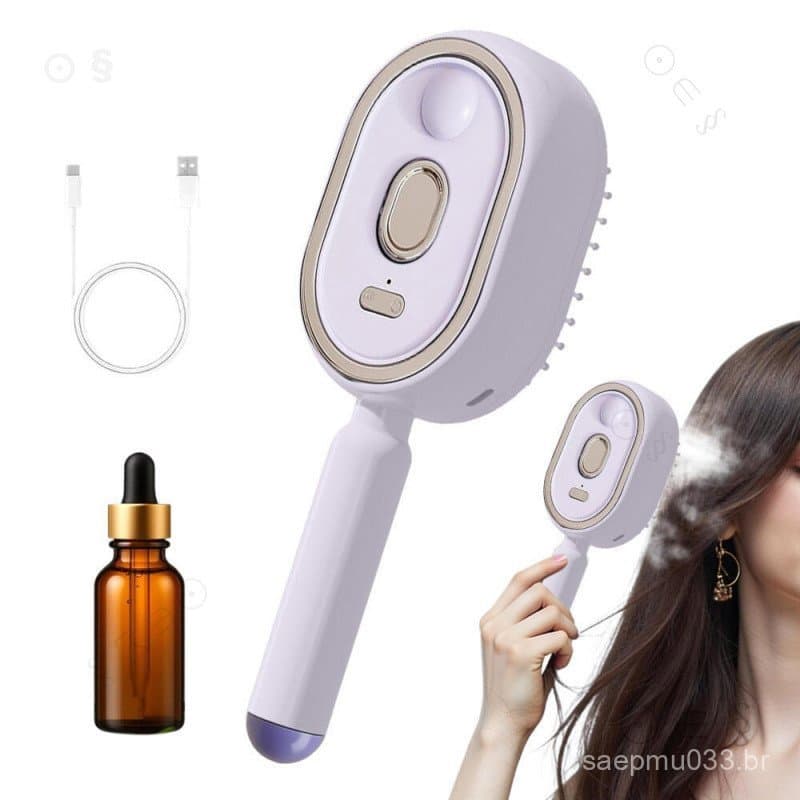 Escova de Massagem Elétrica com Spray e Almofadas de Ar 3 em 1, Autolimpante, a Vapor, com Óleo Essencial, Recarregável,
