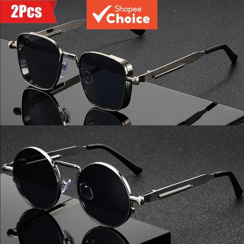 Óculos De Sol De Metal Para Homens E Mulheres 2 Peças Uv400 Ciclismo Esporte Clássico