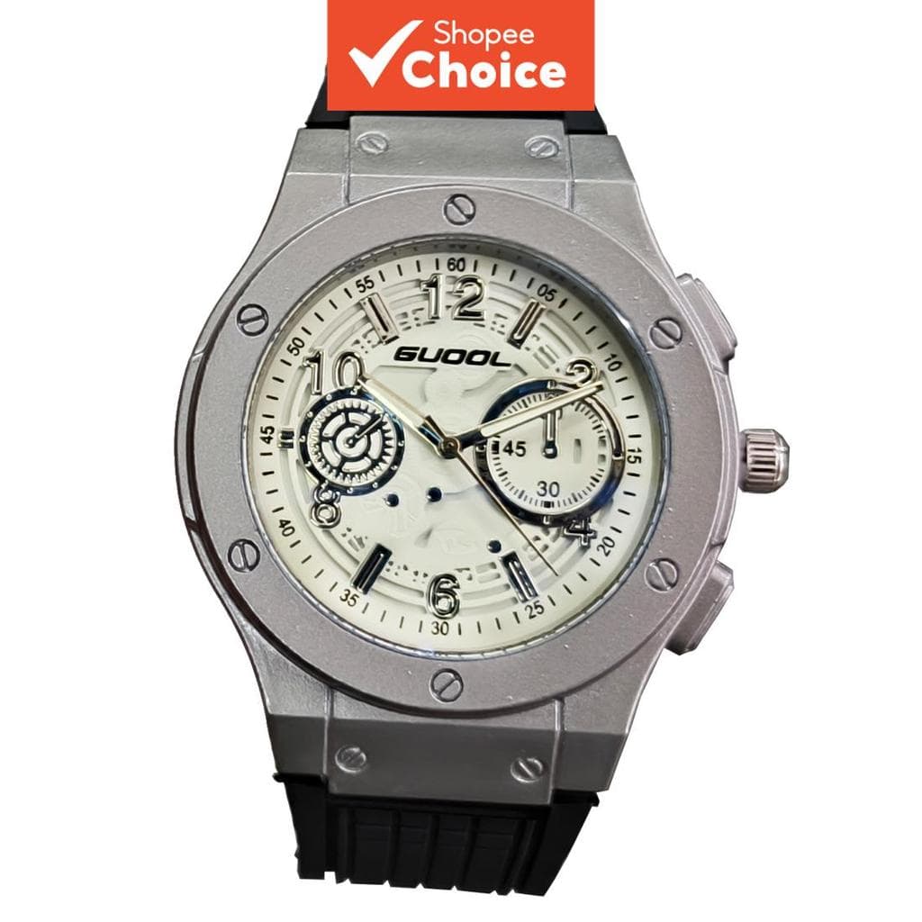 Relógio Masculino Cronógrafo De Quartzo Com Mostrador Oco Silicone Pulseira Parafuso Moldura De Pulso