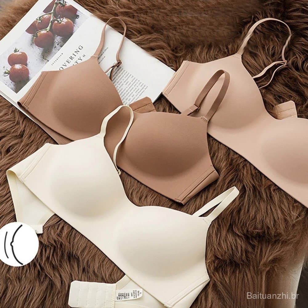 Sutiã Feminino Sem Costura, Fino, Push-Up, Sem Alças, com Suporte para as Costas, Sem Aro 02YB