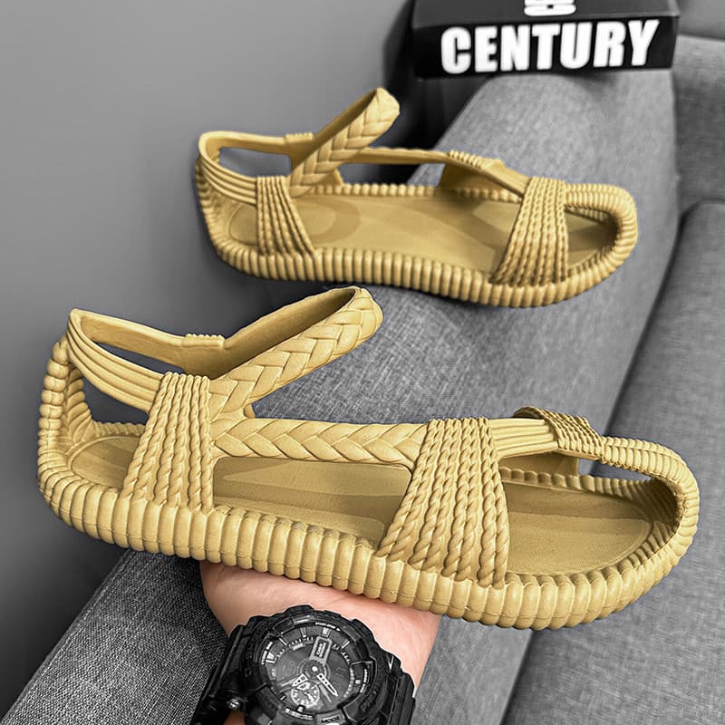 Sandálias masculinas verão mão-tecido sapatos de palha exterior Wear antiderrapante esportes trabalho condução sandálias