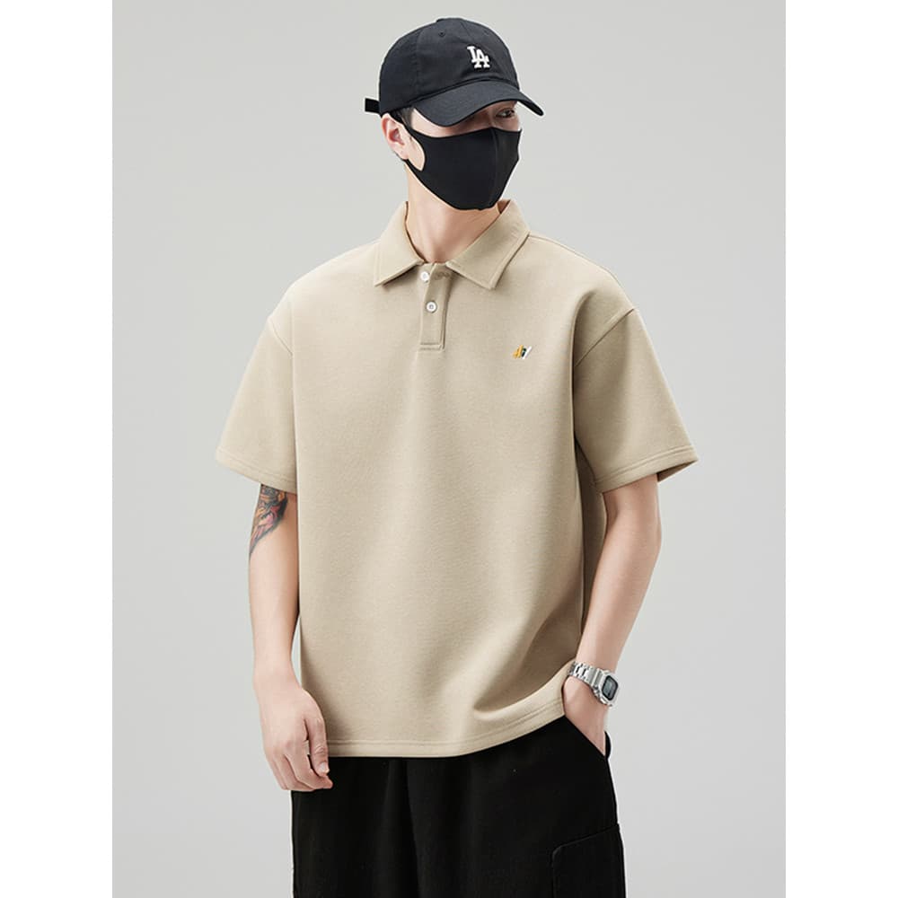 Verão novo estilo pesado simples estilo japonês camisa POLO masculina solta camisa Casual gola adolescente na moda camis