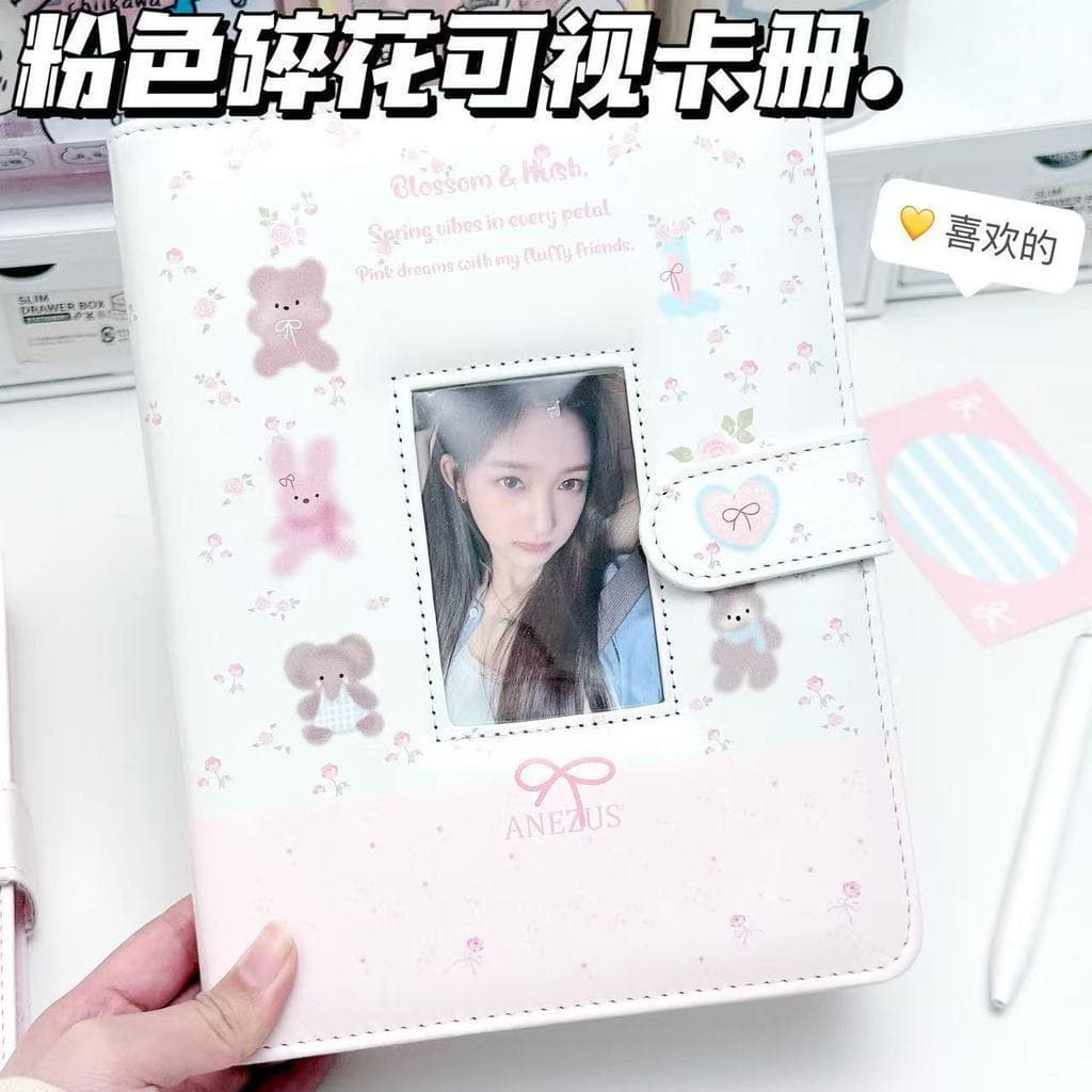 [Estoque pronto] Livro de cartão de janela de urso Floral A5 fichário linda menina estrela perseguindo cartão fotográfic