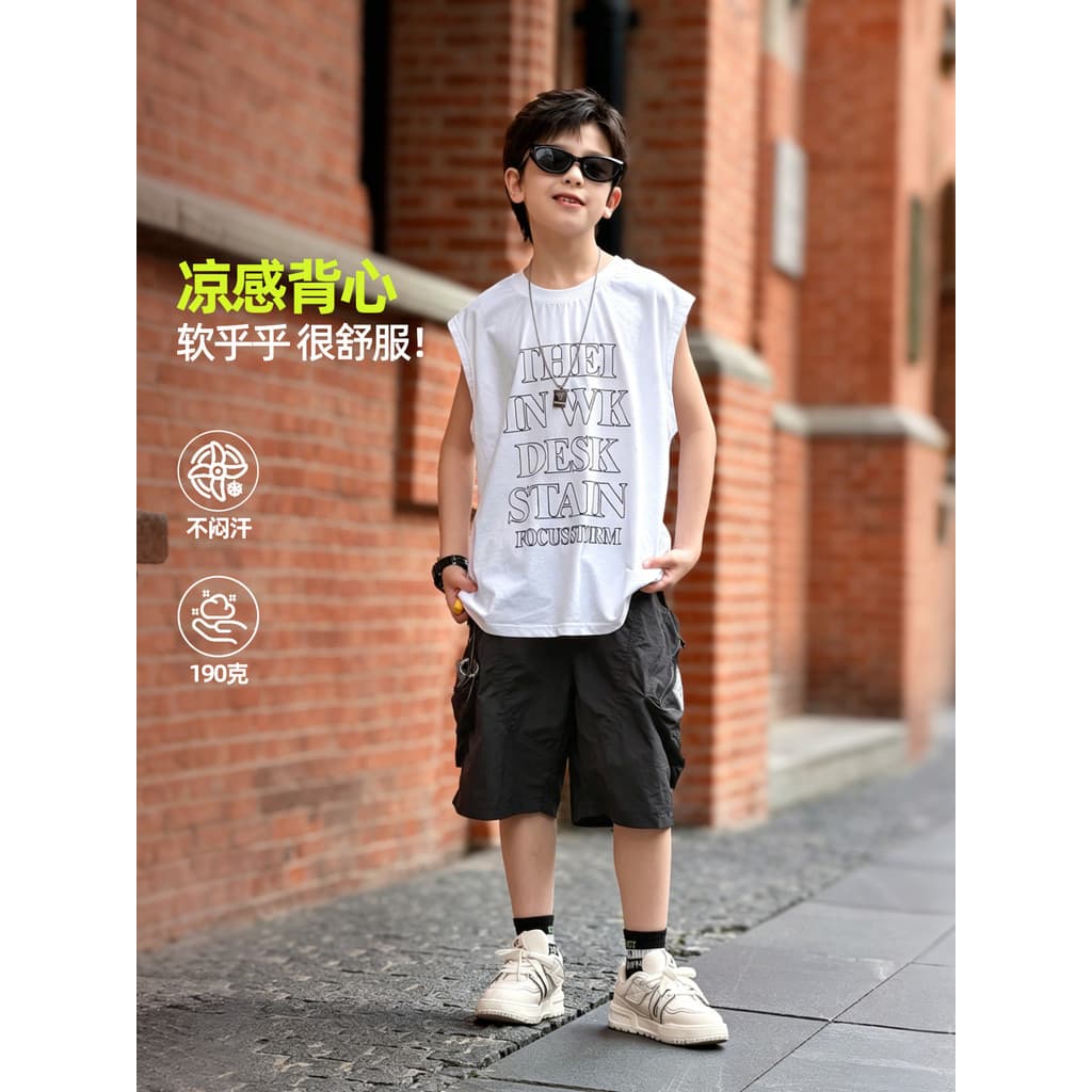 Meninos legal colete sem mangas 2026 verão novo estilo crianças leve respirável médio grande crianças verão camiseta bra