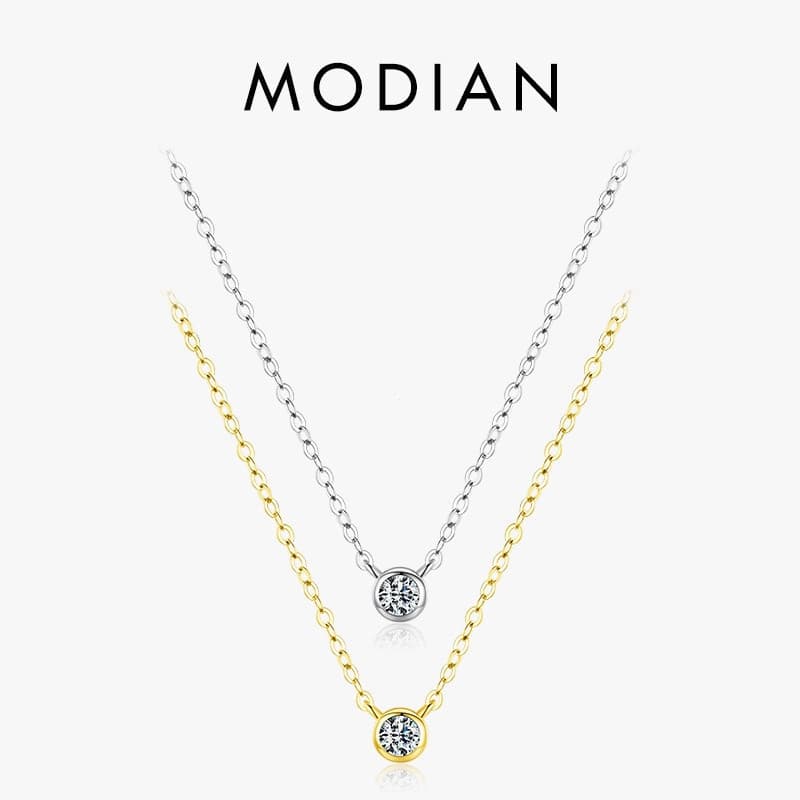 Modian 925 Prata Esterlina Simples Redondo 4mm Zircão Empilhável Pingente Cor De Ouro Corrente Colar Para Mulheres Jóias