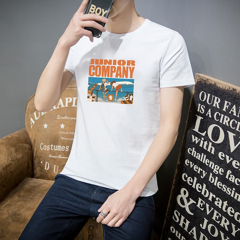 2026 novo estilo masculino de manga curta camiseta Street Wear solto topo verão puro algodão branco camiseta masculina m