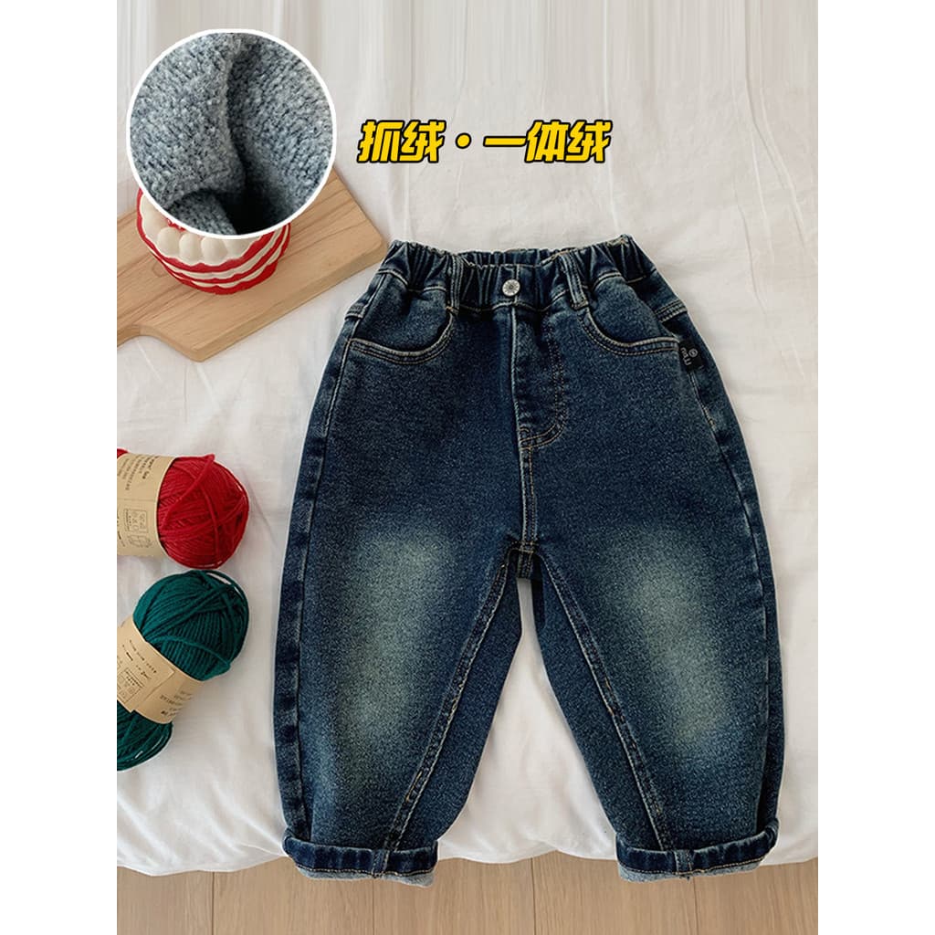 Chá mãe roupas infantis meninos outono inverno velo Jeans bebê de uma peça velo moda calças crianças bonito Tren