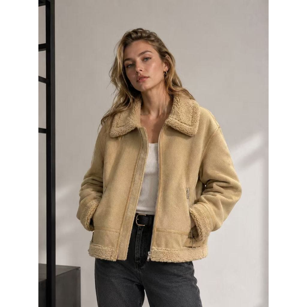 jaqueta Feminina Aviadora Teddy em Suede  Premium Camurça