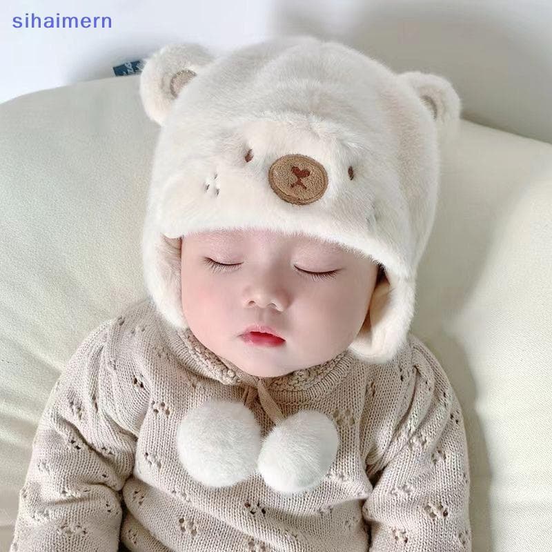 sihaimern 1 Pçs Quente Macio Recém-Nascido Gorro Chapéus Adorável Inverno Bebê Urso Chapéu Lã Proteção De Orelha Meninos