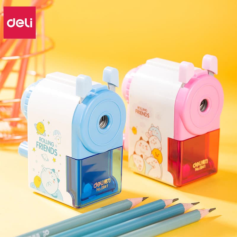 Deli 0641 Apontador de lápis Apontador de lápis infantil com manivela manual Apontador de lápis de jardim de infância fo