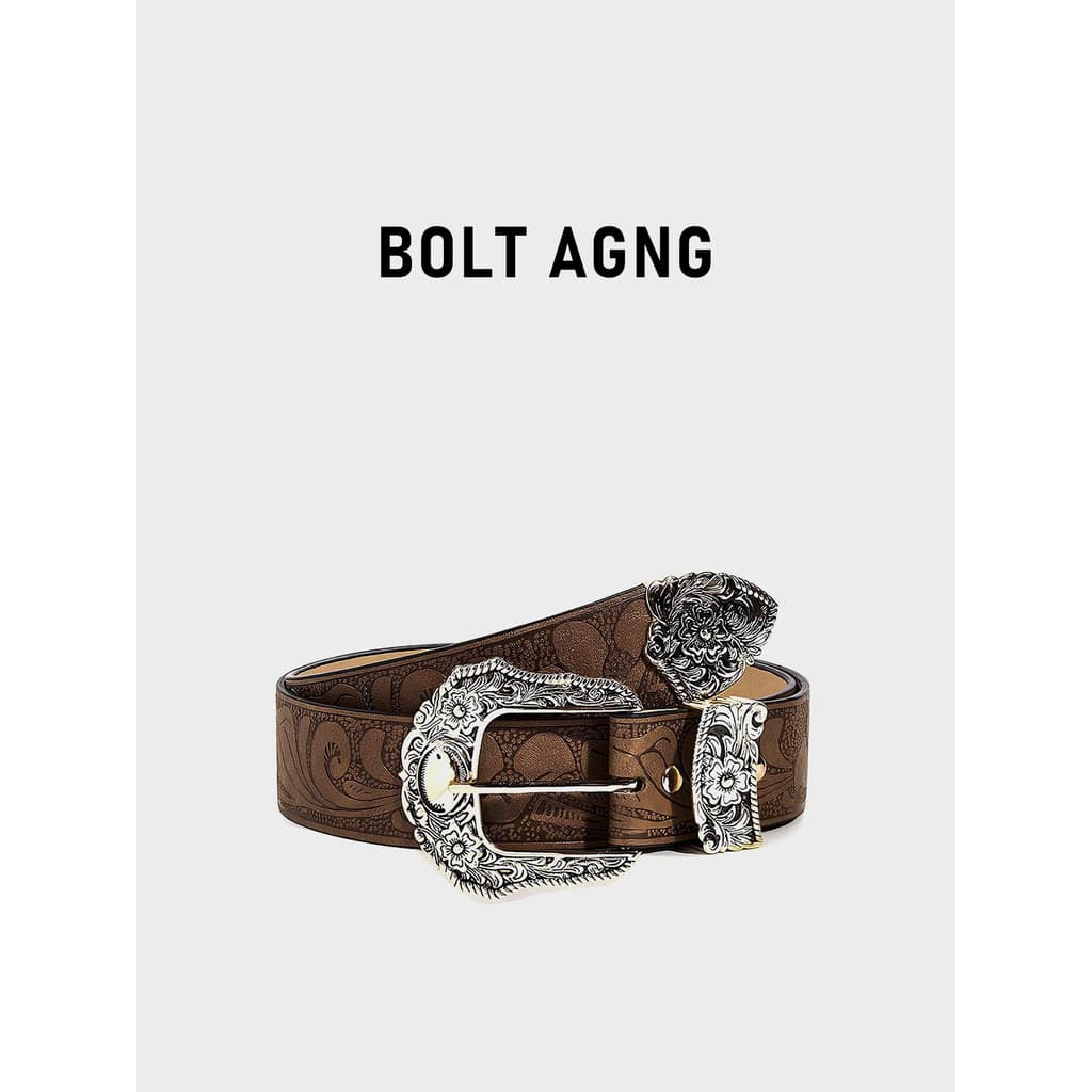 cinto masculino cinto masculino couro legítimo country masculino BOLT AGNG Original Retro Esculpido Fivela Cinto H