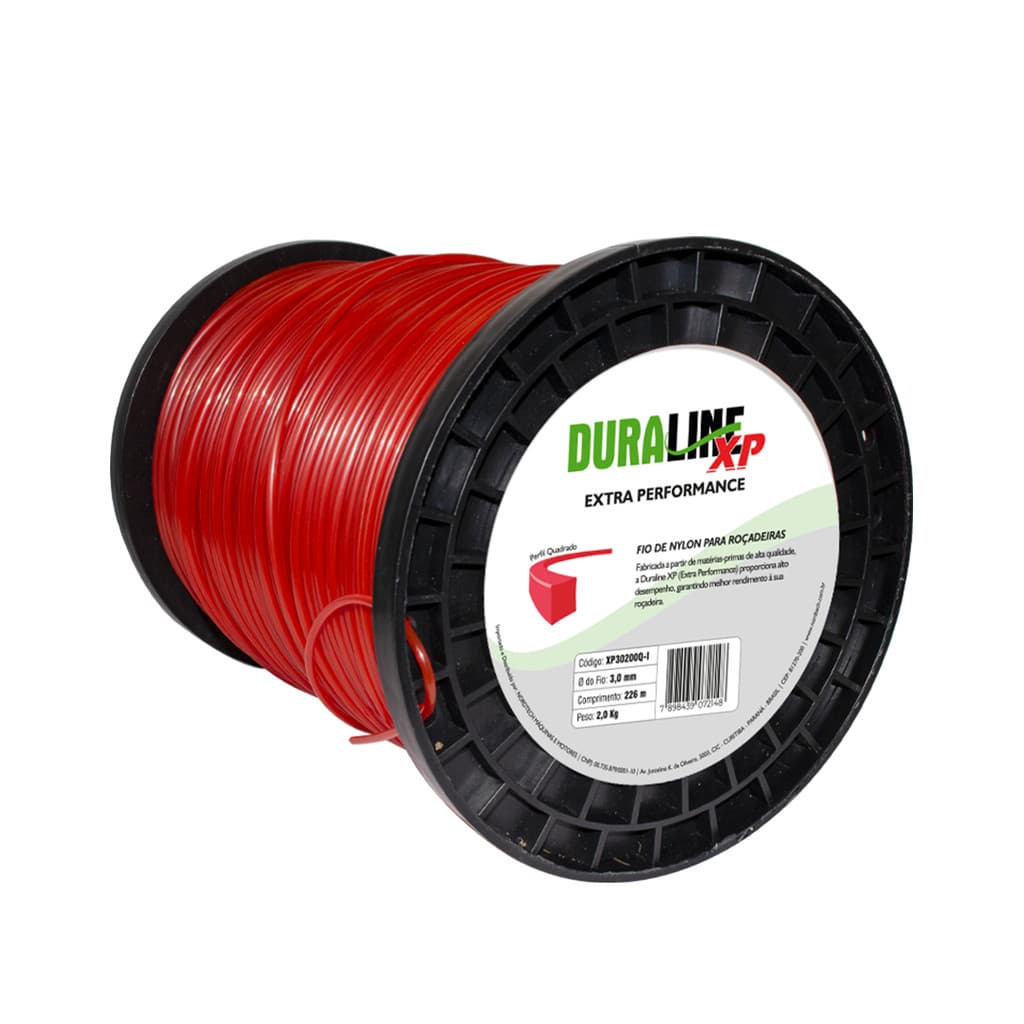 Bobina Fio de Nylon Roçadeira Duraline Quadrado 3mm Vermelho Duraline