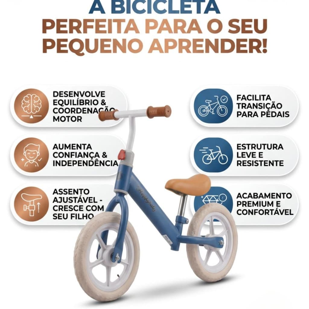 Bicicleta Infantil Sem Pedal Educativa Desenvolve Equilíbrio e Coordenação Premium