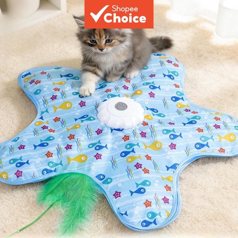 Brinquedo giratório para gatos – varinha com penas interativa, 3 velocidades, recarregável por USB, alivia o tédio