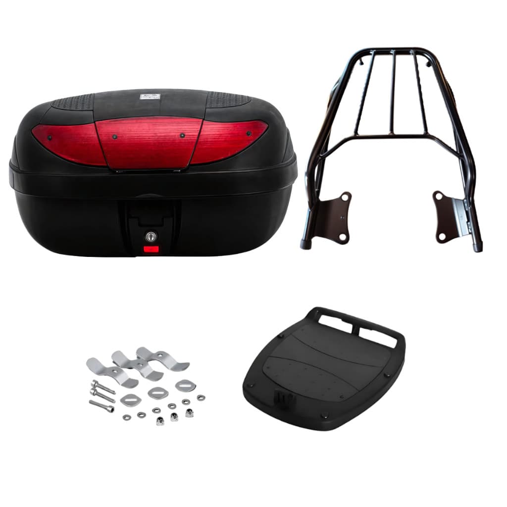 Kit Bagageiro Factor 125 + Baú Bauleto 45 litros 2009 2010 2011 2012 2013 2014 2015 Preto Cromado