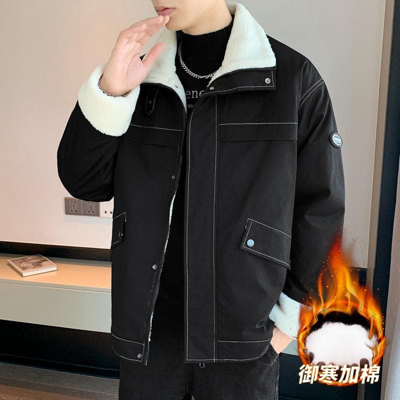 Inverno venda quente Street Wear engrossado algodão acolchoado jaqueta masculina gola alta engrossado cordeiro velo algo