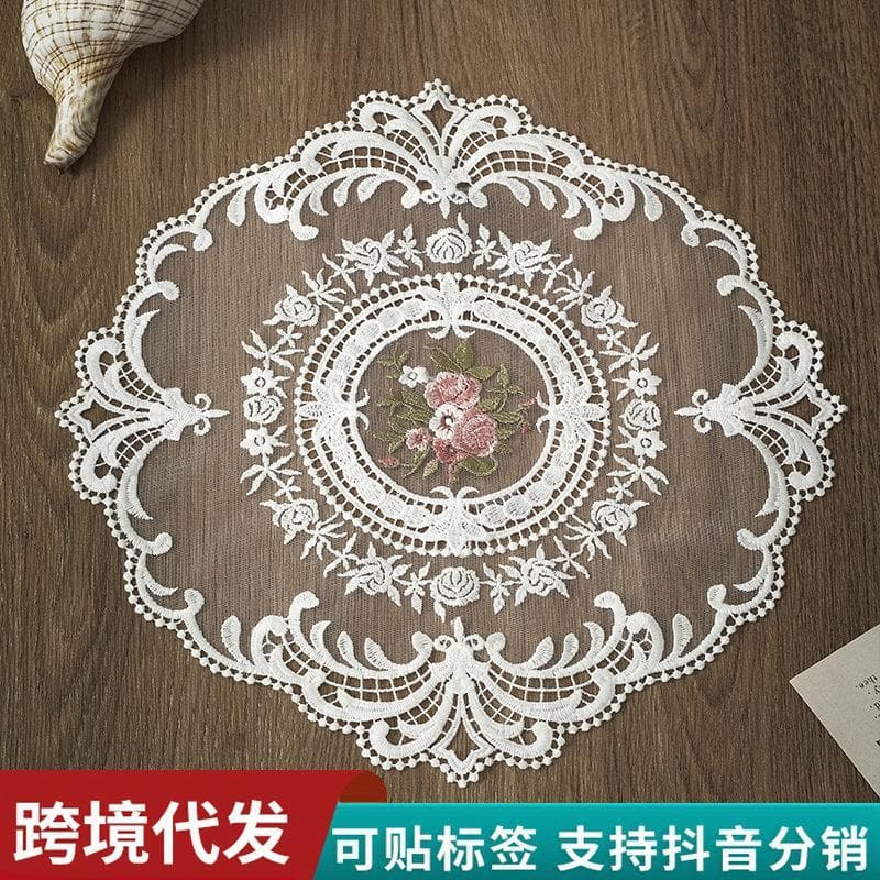 Ins estilo renda francesa bordado Placemat toalha de mesa estilo europeu bordado Coaster posando adereços decoração Retr