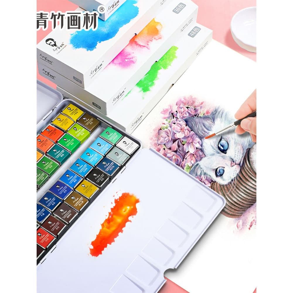 Conjunto de ferramentas de aquarela de tinta aquarela sólida de bambu verde Arte dedicada Linha de aquarela opaca Pintur