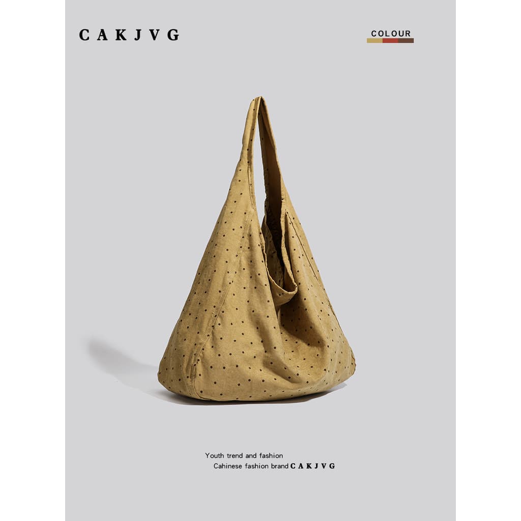 CAKVG Original Estilo Coreano Polka Dot Retro Bolsa de Lona 2025 Novo Estilo All-Match Preguiçoso Casual Bolsa de Axilas